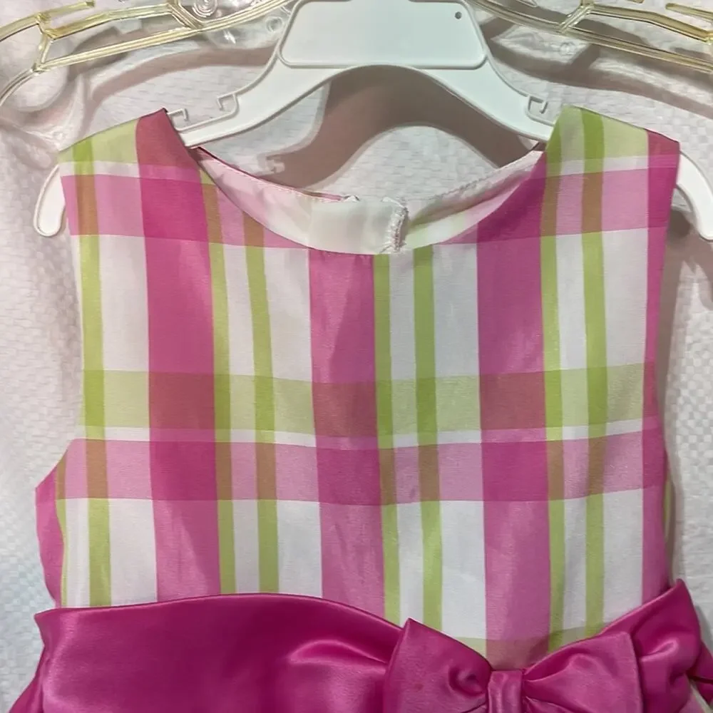 Rare Editions 6 pink green plaid taffeta dress crinoline fluffy lining guc